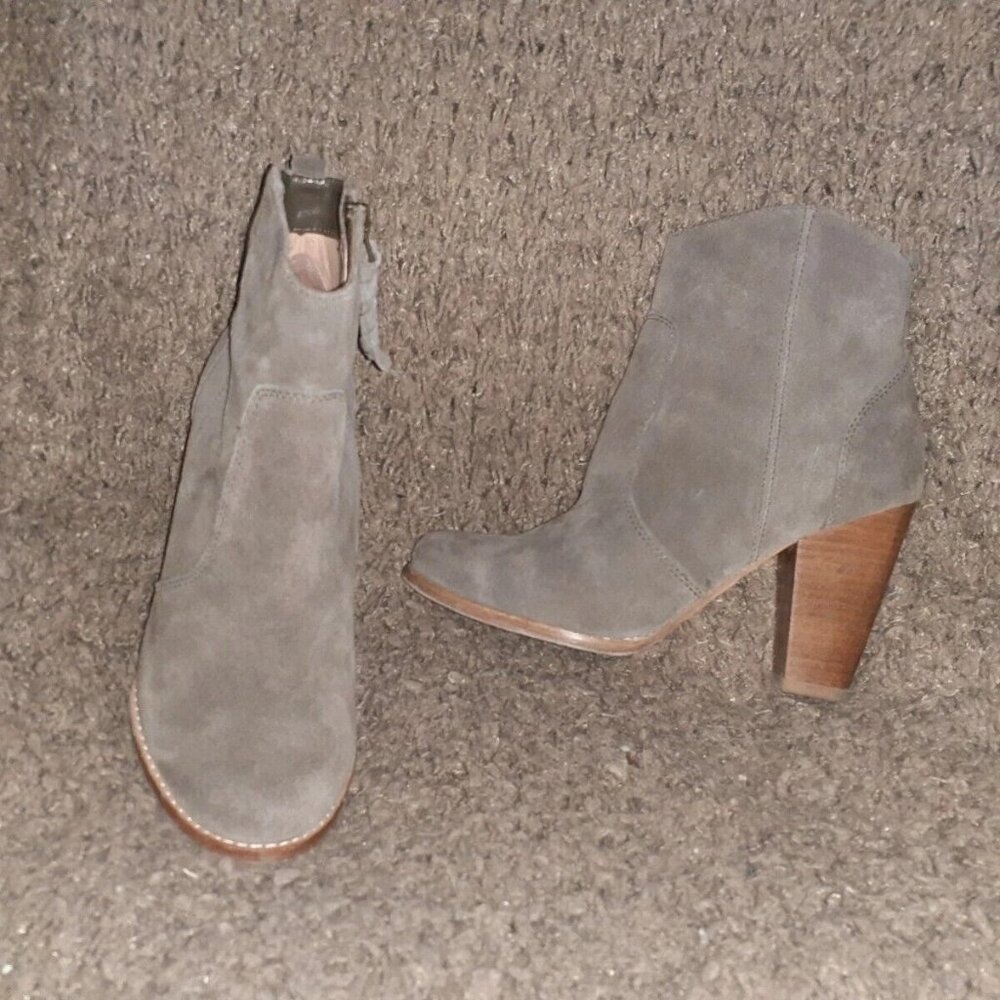 JOIE-Dalton-Charcoal/Taupe Suede Tassel Heeled Ankle Boot-Sz 36-Excellent